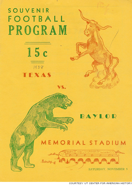 Football Program Cover 1938 Texas vs Baylor Souvenir Football Program Cover · Stark Center ...